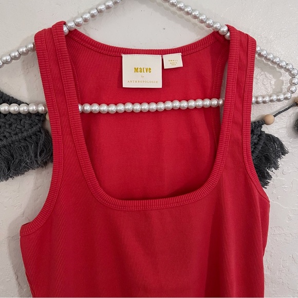 Anthropologie Maeve Racerback Ribbed Coral Tank - Picture 5 of 9